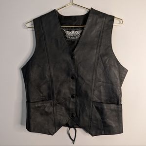 Eagle Brand Leather Motorcycle Biker Vest Four Snap Lace Up Back Size Small EUC